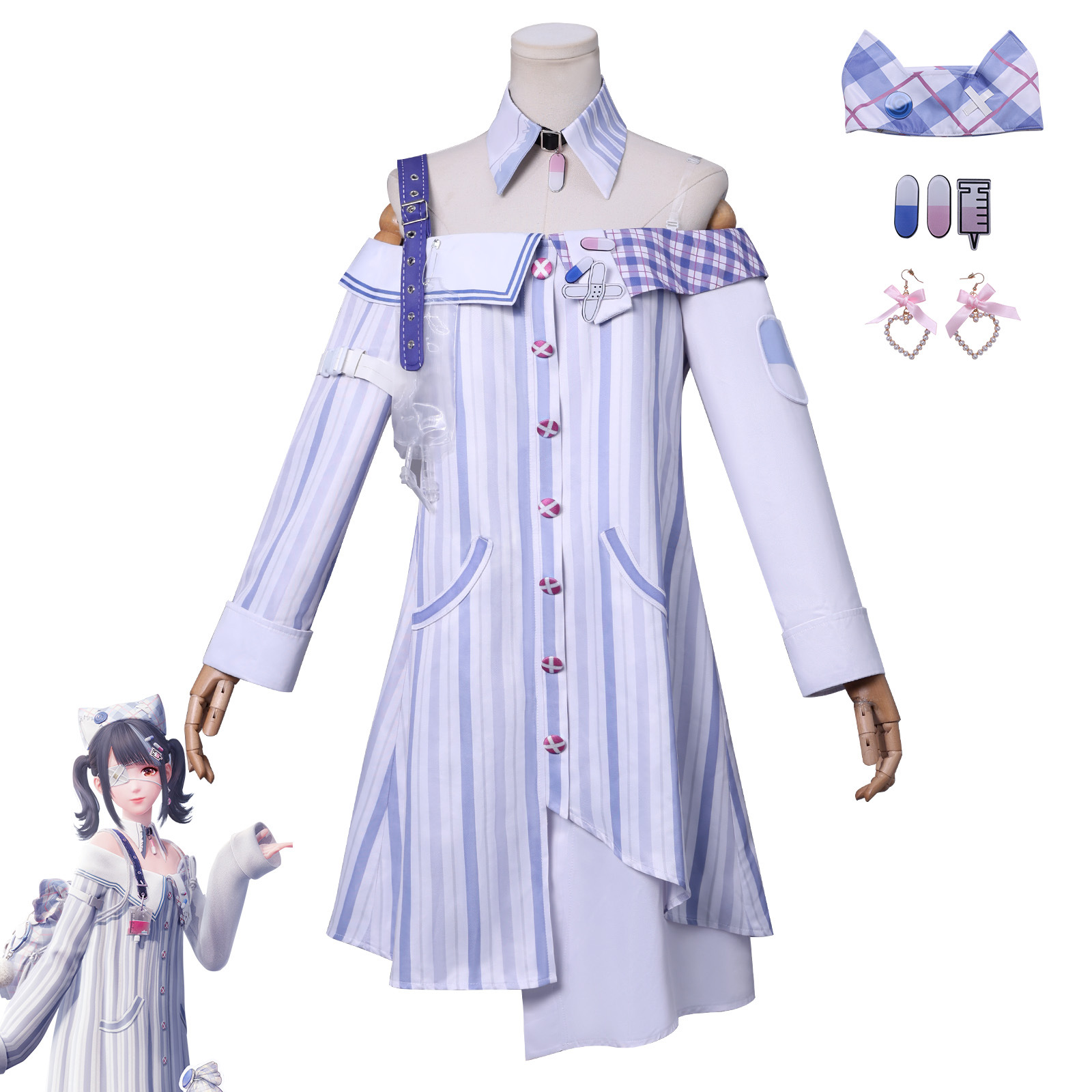 Party Games Lab - Infinity Nikki Patientenkleid Laborexperiment Halloween-Spiel Cosplay