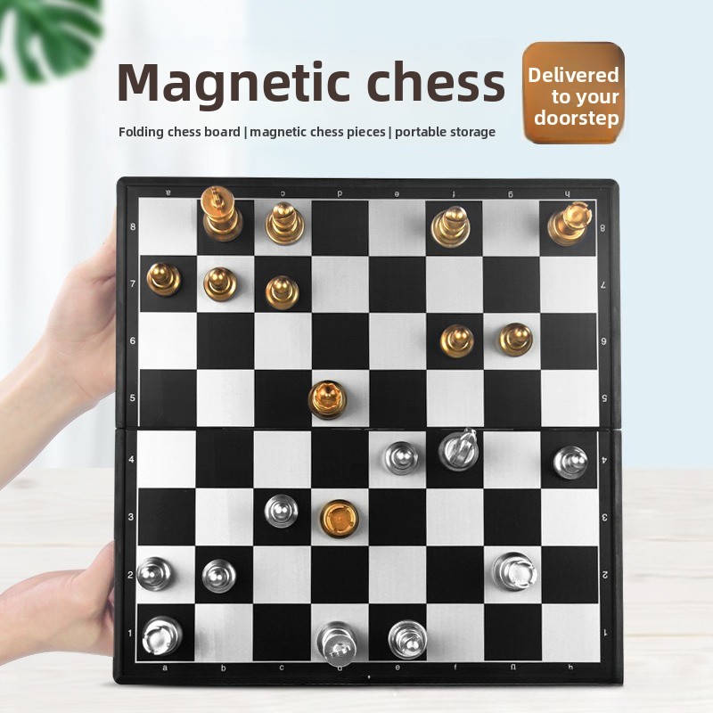 Book Party Games - Magnetisches Gold-Silber-Schachspiel, faltbares Schachbrett, tragbares internationales